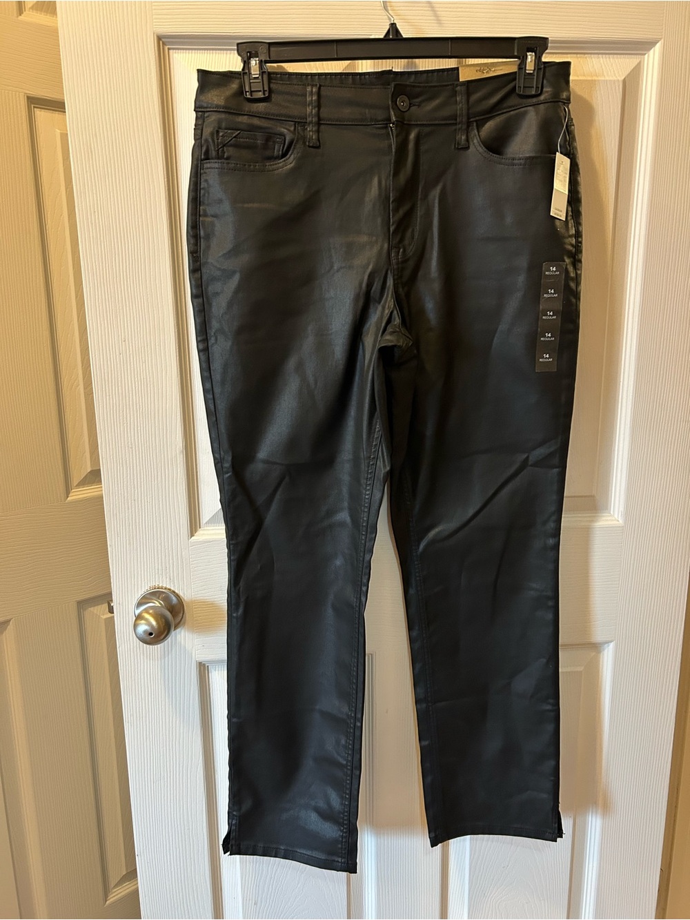 Edgely Maurices 14 Regular Black Coated Faux Leather Slim Straight Jeans NWT
